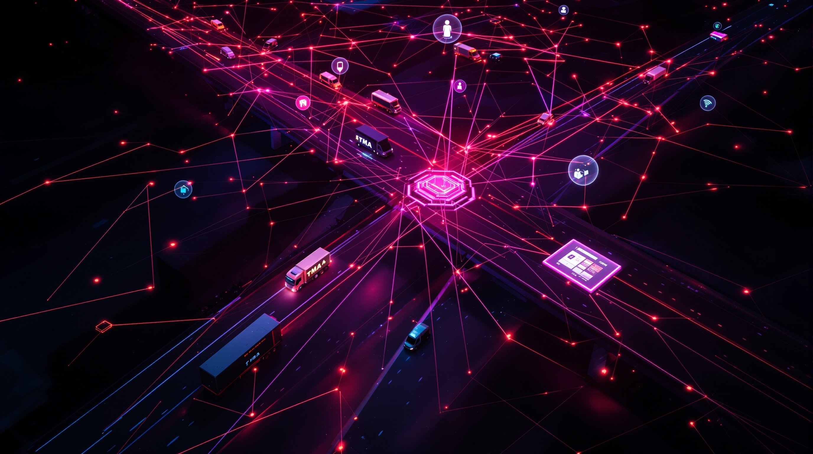 Aerial view of coordinated vehicle mitigation system with connected assets